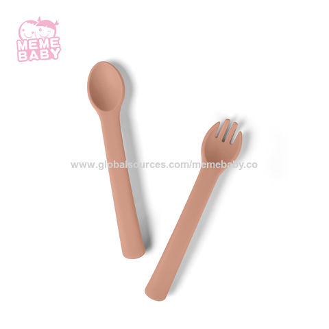 New Product OEM Silicone Self Feeding Baby Kids Training Fork and Spoon Set  - China Silicon Spoon for Babies and Silicone Feeding Spoon price