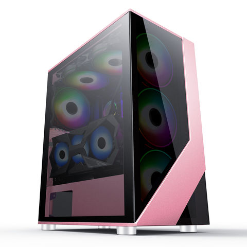 Caja de ordenador gaming color rosa Fpmax CL7713Pk con carcasa de vidrio templado para PC