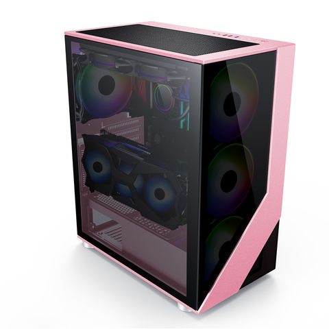 Caja de ordenador gaming color rosa Fpmax CL7713Pk con carcasa de vidrio templado para PC