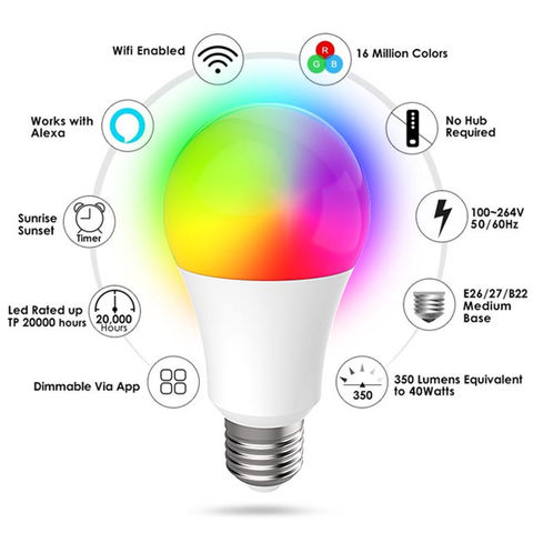 Acheter Ampoule LED 10W SMART Wifi RGB+CCT - A60 Dimmable - E27