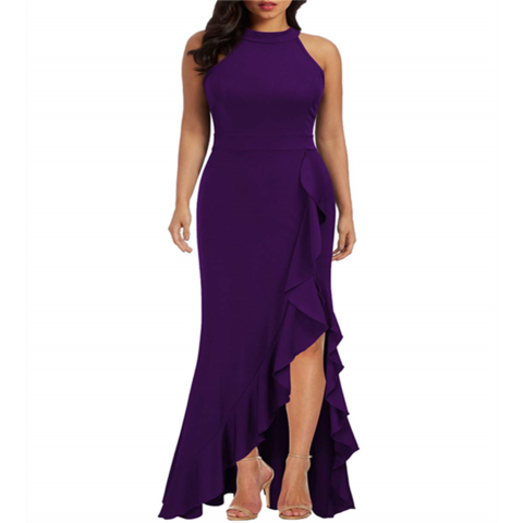 Compre Vestido Largo De Noche Para Mujer, Cuello Alto, Abertura