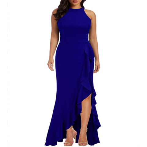 Compre Vestido Largo De Noche Para Mujer, Cuello Alto, Abertura