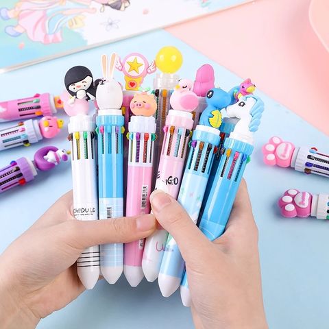 Cute Multicolor Ballpoint Pens,10 in 1 Color Kawaii Cartoon Retractable  Animals Kids Gel Pens Students Girls Boy Novelty Fun 10 Colored Pens Office