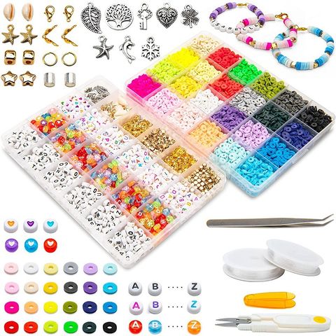 Clay Beads Bracelet Making Kit for Girls, DIY Friendship Jewelry Making Kit  with Cords Scissor Tweezer, Heart Pony Alphabet Letter Beads for Earring