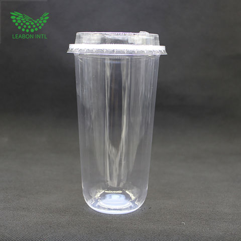 100 Pk 16 oz Clear Plastic Cups, Red Rimmed Disposable Cups