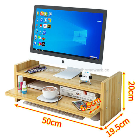 Support Moniteur Bureau Bois Et Acier Avec Tiroir Et 2 Porte-stylos - Rehausseur écran Ergonomique, Rangement Fournitures - Organiseur De Bureau