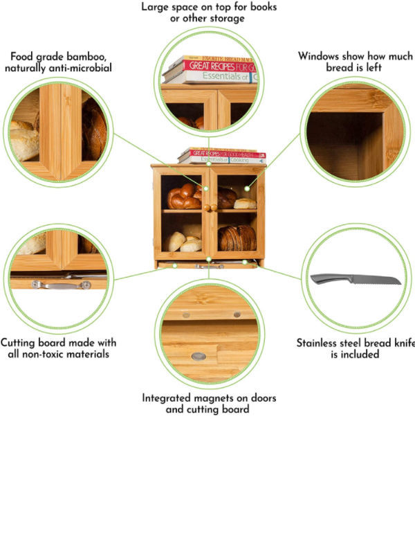 LuvURkitchen Large Bread Box for Kitchen countertop, Cutting Board, and  Stainless Steel Bread Knife. Fully Adjustable shelf; bread storage  container