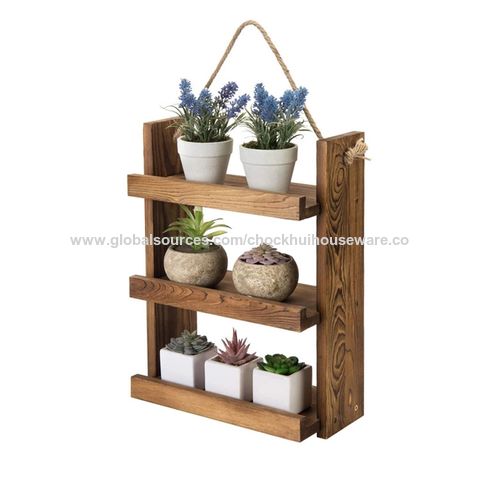 Iwaiting Outdoor Estantes colgantes para pared, estante colgante flotante  de madera antigua de 2 niveles con proceso de tejido de cordel hecho a  mano