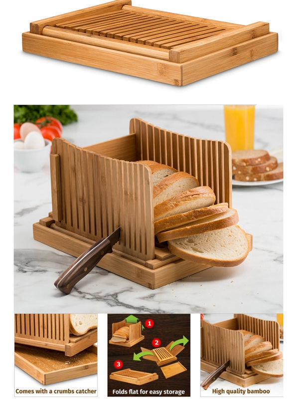Natural Bamboo Bread Slicer For Homemade Bread Foldable & Compact Toast  Cutting Board Guide Adjustable 3 Thickness Cutter