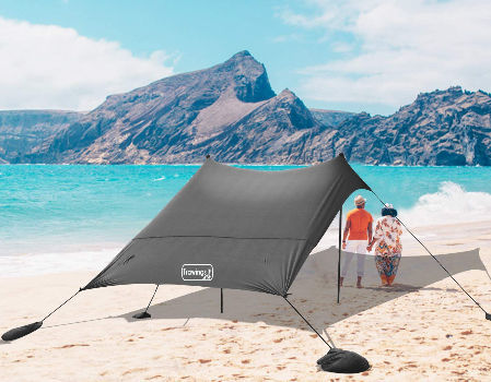Large Beach Tent, Anti-UV Sun Shade Shelter, Outdoor Sun Umbrella Beach  Canopy Cabana Tent Fits 3-4 Person, Portable Camping Fishing Tents with  Extended Floor & 3 Ventilating Mesh Windows : : Sports