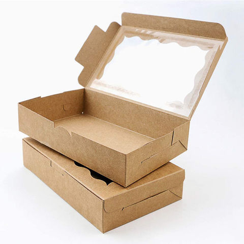 Brown Kraft Paper Gift Box With Clear Window And Rope Handle Wholesale