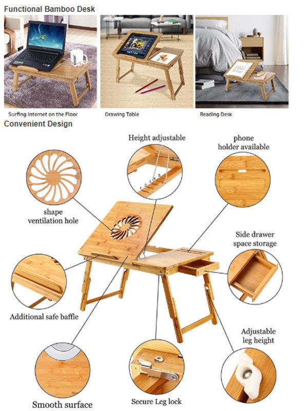 Bamboo Bed Tray Table with Foldable Legs, Breakfast Tray for Sofa, Bed, Eating, Working, used As Laptop Desk Snack Tray, Size: 15.8, Yellow