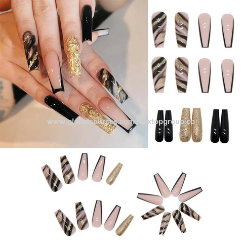 Künstliche Nägel Set – Lange Ballerina-Nägel Mit Glitzer & Strass, 24 Stück Inkl. Kleber & Feile