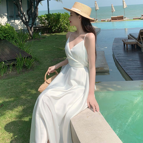 Robe fleurie française, robe de plage à bretelles, robes d'été