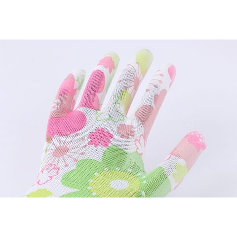 Mujer′ S Flor patrón estampado PU recubierto de trabajo y. Guantes