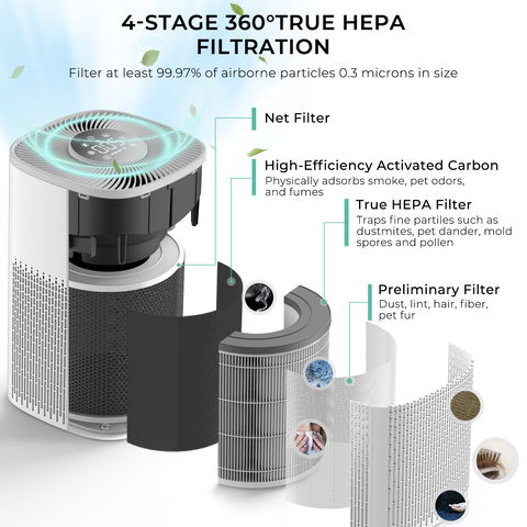 Purificador de aire de ozono e ionizador para todo el hogar con HEPA PCO UV  y filtración de carbono