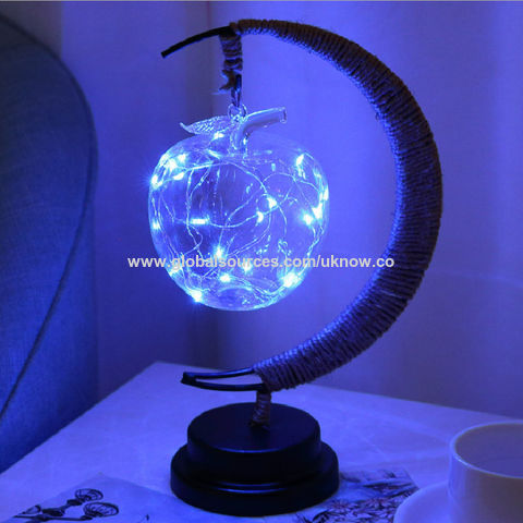 Luces LED decorativas, luces de estrellas y luna, luces navideñas de manzana, regalos de cumpleaños, hilo de yute hecho a mano