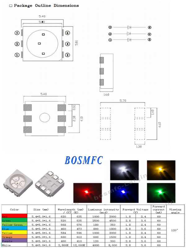 S929-20 Stück SMD LED PLCC-6 5050 pink rosa 3-Chip LEDs 