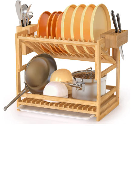 Wall Mount Hanging Bamboo 2 Tier Dish Drying Rack - Buy Dish