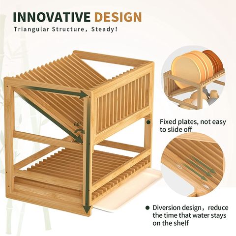 Buy Wholesale China Collapsible Dish Drying Rack.bamboo 2-tier Dish Drainer  Kitchen Plate Rack & Dish Racks at USD 4.91