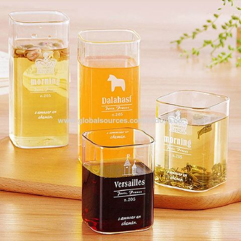 High borosilicate single wall glass cups with handles customized decal  coffee tea cup with lid and straw China