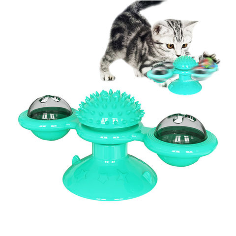 Windmill Cat Toy with Suction Cup, Interactive Cat Toys for Indoor Cats, Cat  Self Cleaning Toothbrush Toy, Blue 