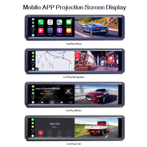 11.26 inch Portable Bluetooth Mirror Dash Cam with Apple Carplay/Android  Auto Car Stereo Reversing Monitor Kit Vehicle Backup Camera 2 Split