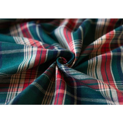 Red Plaid Christmas Metallic Cotton Fabric