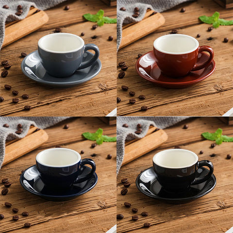  ESPRESSO PARTS Tazas de café con leche de 8 onzas con platillos  estilo café blanco y negro (azul, 2) : Hogar y Cocina
