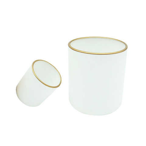 Frascos de vela de cristal de 2 onzas y 13 onzas, candelabros vacíos de color blanco mate con borde dorado para candelero/votivo