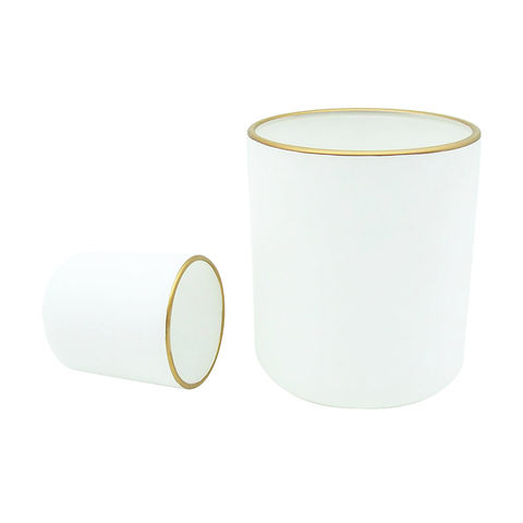 Frascos de vela de cristal de 2 onzas y 13 onzas, candelabros vacíos de color blanco mate con borde dorado para candelero/votivo