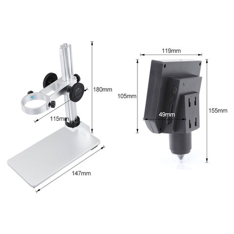 Digital Portable 1-600X 3.6MP 4.3inch HD OLED Display Microscope Continuous  Magnifier with Aluminum Alloy Stand