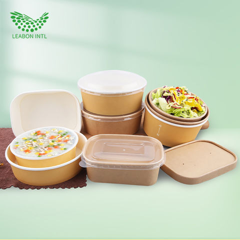 PE Lined Disposable 850ml Kraft Paper Salad Bowl Compostable To Go