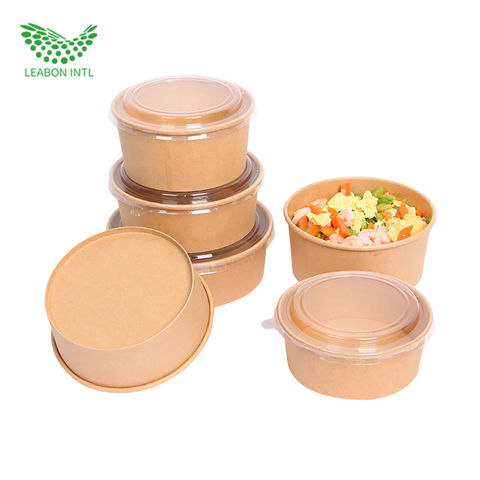 PE Lined Disposable 850ml Kraft Paper Salad Bowl Compostable To Go