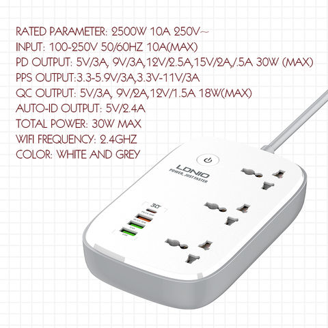 Base 4 Prises Multiprise avec Interrupteur Individuel 16 A-250 V +