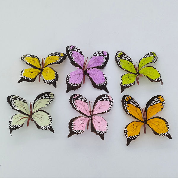 8cm artificial butterfly flower head, silk butterfly flower head, fake butterfly head for art crafts supplier