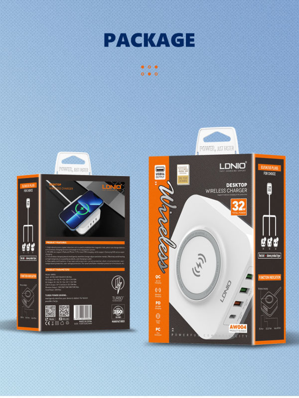 LDNIO AW004 32W Wireless Desktop Home Adapter PD+QC Fast Charging charger Support Super fast charge supplier