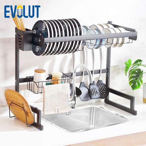 2 Tier Over Sink Dish Drying Rack Drainer Shelf Stainless Steel Kitchen  65cm