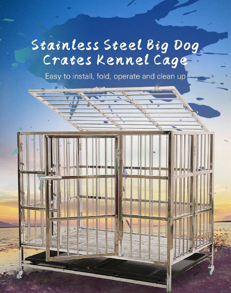 Strength Stainless Dog Cages With Wheels, Foldable Strong