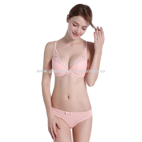 Lingerie Hot Style Cute Pink Transparent Brief Set Lace Underwear