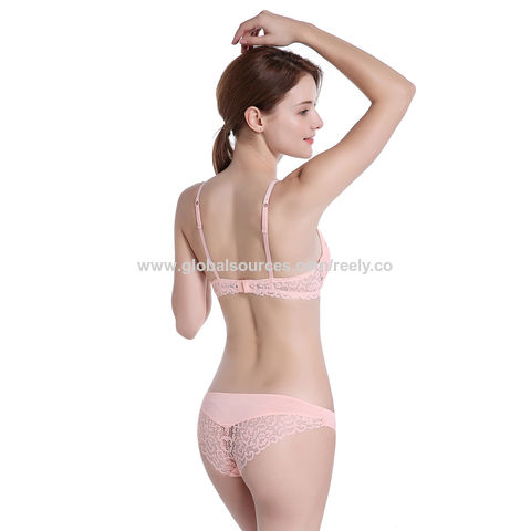 New Style Transparent Sexy Floral Bra Push Up Back Closure Two Piece  Underwear Set For Women