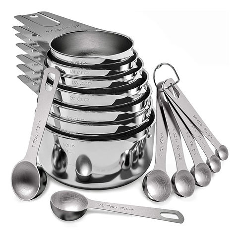 Rainbow Measuring Cups and Spoons Set, Stainless Steel 10 Piece Set, Stackable 5 Measuring Cups and 5 Measuring Spoons with 2 Rings, Titanium