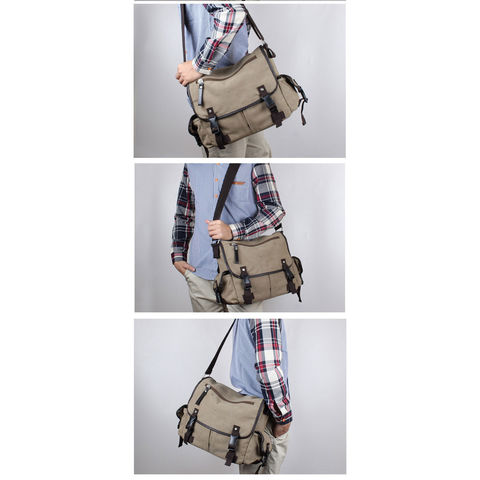 Men Canvas Messenger Shoulder Crossbody School Bag Satchel Buckle Large  Capacity