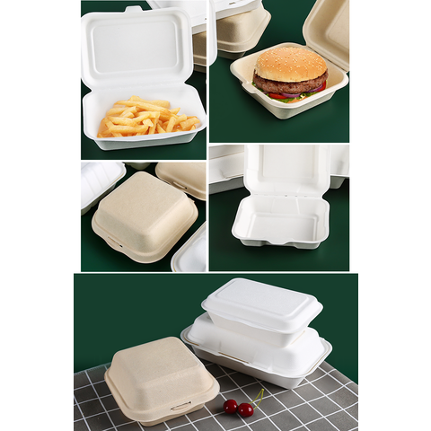 Source Biodegradable Eco Friendly Disposable 5 Inch 6 Inch Bagasse Hamburger  Box Container Paper Pulp Sugarcane Burger Box on m.