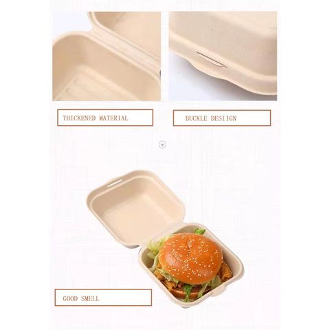 Source Biodegradable Eco Friendly Disposable 5 Inch 6 Inch Bagasse Hamburger  Box Container Paper Pulp Sugarcane Burger Box on m.