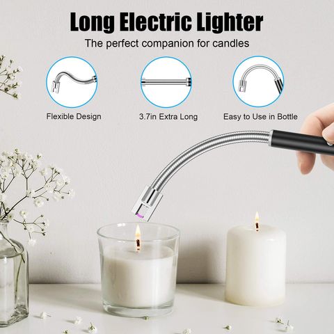 Encendedor de velas, encendedor eléctrico recargable USB, 360°, flexible,  largo, encendedor de arco de plasma, con bloqueo de seguridad, sin llama