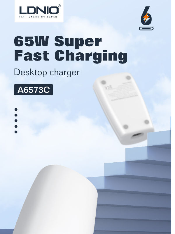 LDNIO A6573C 65W super Fast Charger 1PD65W+1QC3.0+4 Auto-ID usb charger supplier