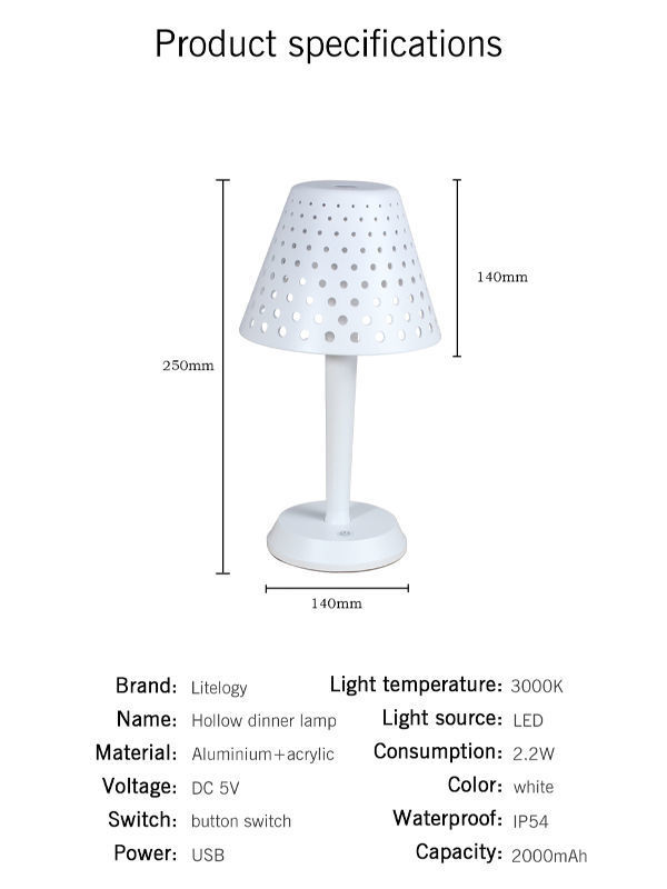 Mesh Hole minimalist outdoor tabl lamps cordless hotel restaurant home deco metal Rechargeable lamp supplier