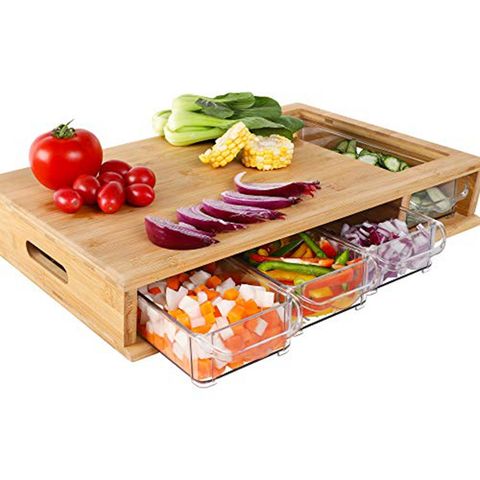 Bamboo Cutting Board Set with Trays and LIDS for Kitchen Juice Trough  Environmentally Friendly Expandable Chopping Board