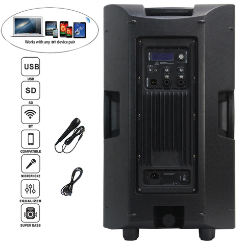 Haut-parleur de sonorisation actif 15" à 2 voies avec DSP et Bluetooth pour applications de diffusion en direct et de lecture